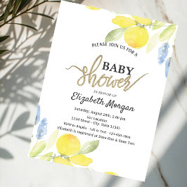Chic Watercolor Lemons Babydusche Einladung