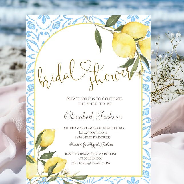 Chic Watercolor Lemons Bridal Shower  Einladung (Von Creator hochgeladen)