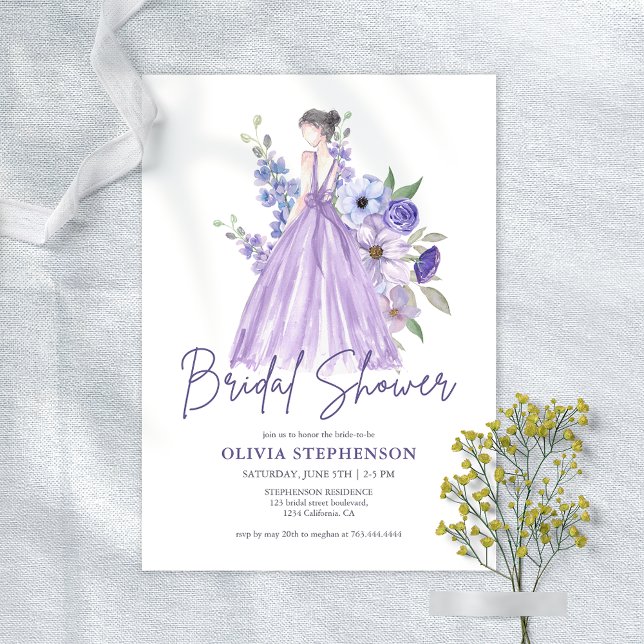 Chic Watercolor Lila Blume Script-Brautparty Einladung (Chic Watercolor Purple Flower Script Bridal Shower Invitation)