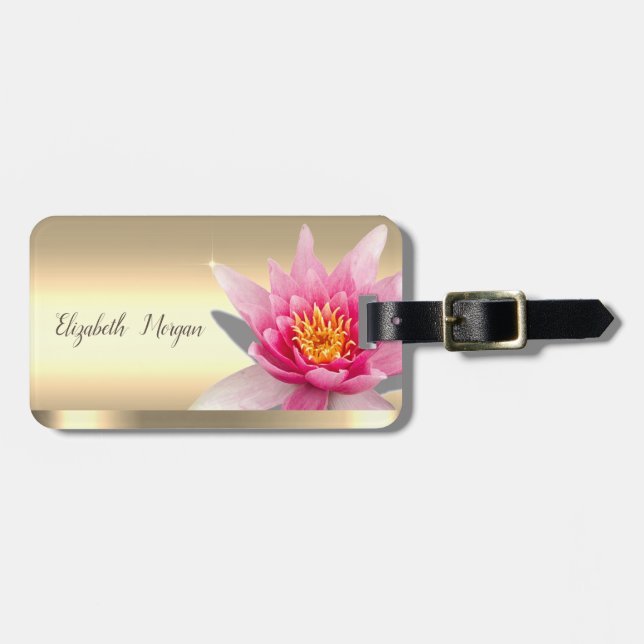 Chic Watercolor Lotus Blume Gold Gepäckanhänger (Vorderseite horizontal)