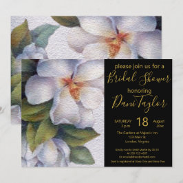 Chic Watercolor Magnolia Gold Text Brautparty Einladung