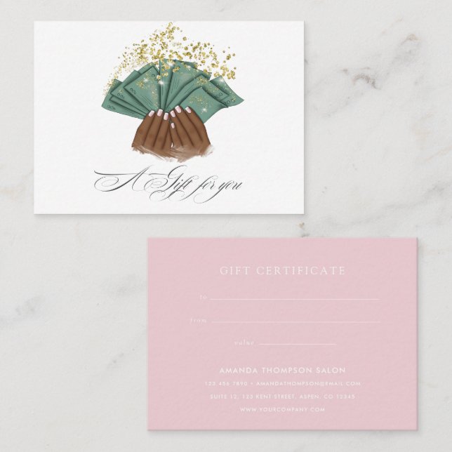 Chic Watercolor Nail Salon Geschenkgutschein Visitenkarte (Vorne/Hinten)