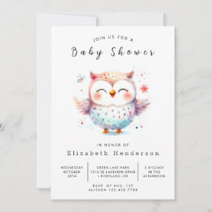 Chic Watercolor Owl Babydusche Einladung