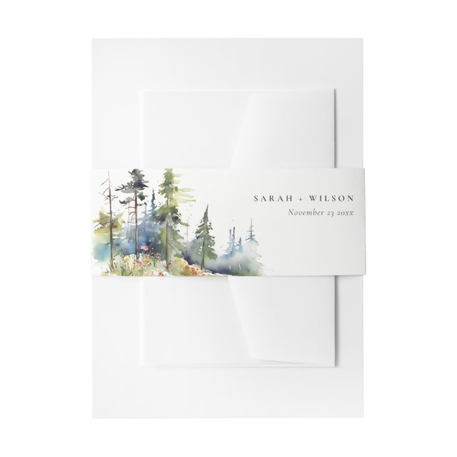 Chic Watercolor Pine Forest Landschaft Hochzeit Einladungsbanderole (Vorderseite Beispiel)