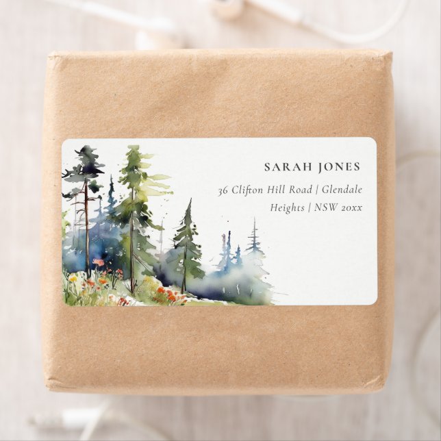 Chic Watercolor Pine Forest Landschaftsadresse (Insitu)