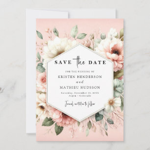 Chic Watercolor Pink Blumenzehen Save The Date
