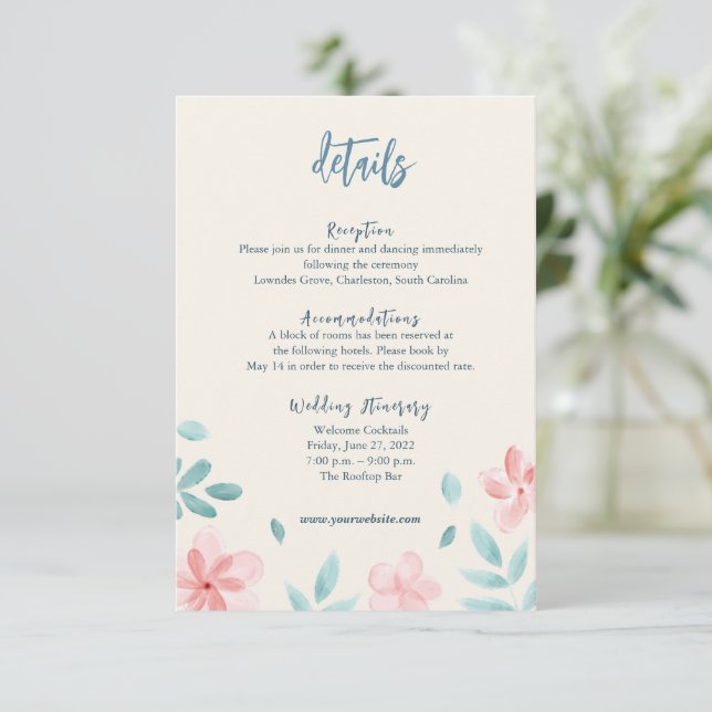 Chic Watercolor Pink Blütendetails Umschließkarte Begleitkarte (Stehend Vorderseite)