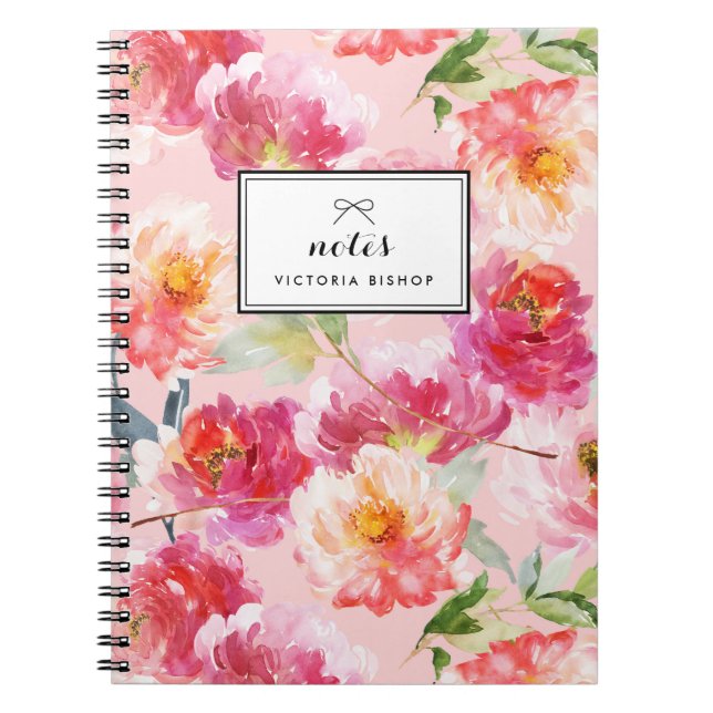Chic Watercolor Pink Peonys Blumenmuster Notizblock (Vorderseite)