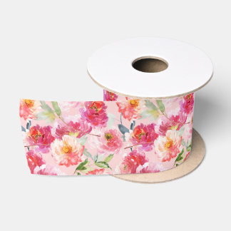 Chic Watercolor Pink Peonys Blumenmuster Satinband