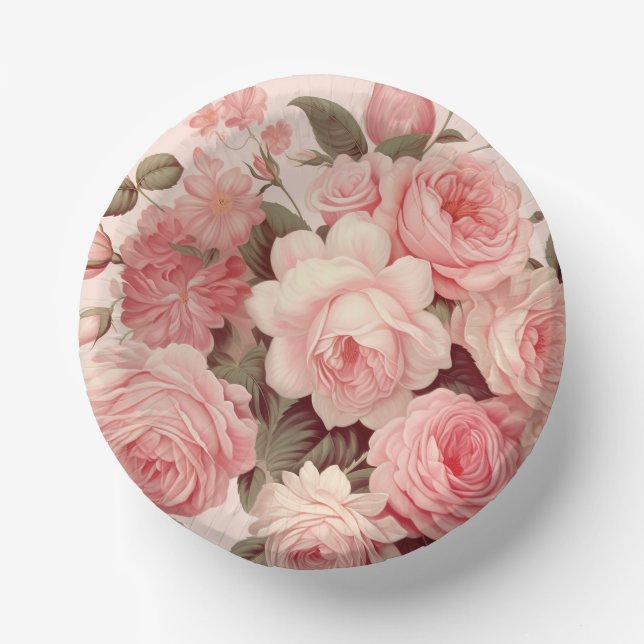 Chic Watercolor Pink Roses Pappteller (Vorderseite)