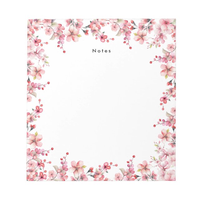 Chic Watercolor Red Cherries Branland Notizblock (Vorderseite)