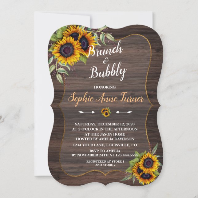 Chic Watercolor Sonnenblumen Brunch & Bubbly Einladung (Vorderseite)