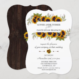 Chic Watercolor Sonnenblumen Rahmen Holz Hochzeit Einladung