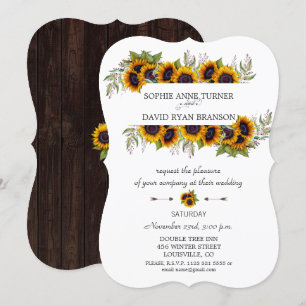 Chic Watercolor Sonnenblumen Rahmen Holz Hochzeit Einladung