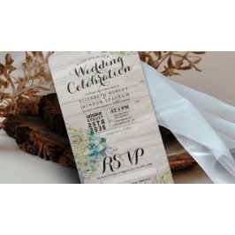 Chic Watercolor Succulent Rustic Wood Wedding RSVP All In One Einladung