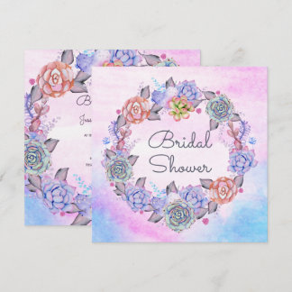Chic Watercolor Succules Wreath Brautparty Einladung