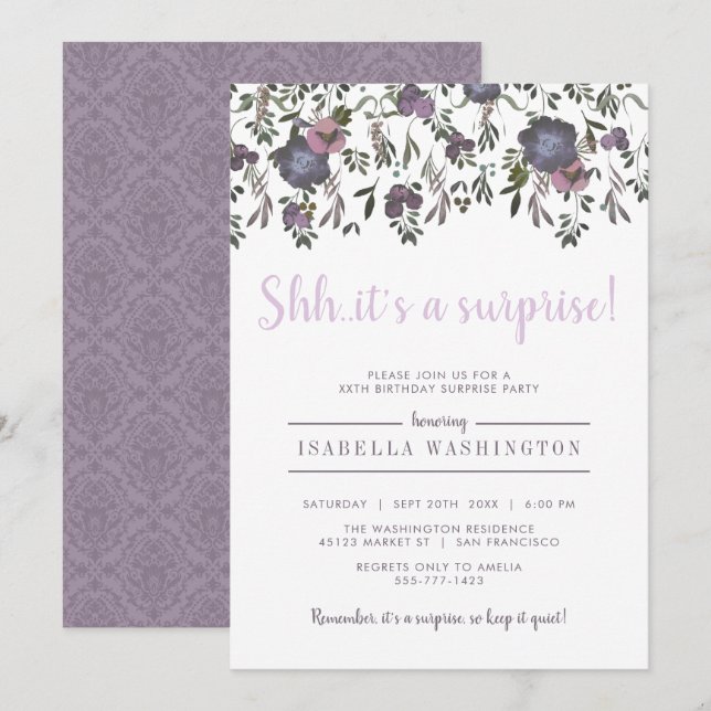 Chic Watercolor Surprise Invitation de fête d'anni (Devant / Derrière)