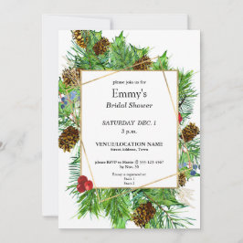 Chic Watercolor Weihnachtsgrün Brautparty Einladung