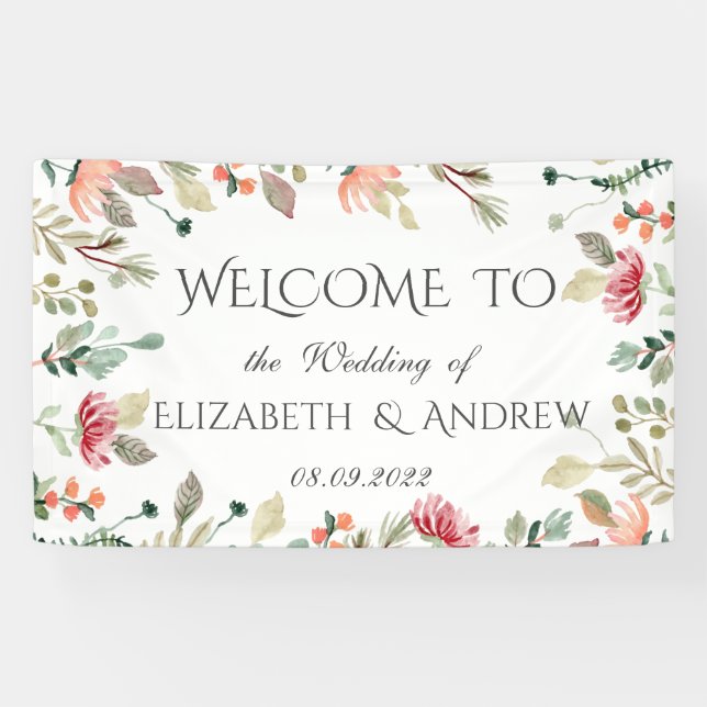 Chic Watercolor Wildblume Hochzeit Banner (Horizontal)