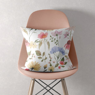 Chic Watercolor-Wildblumen und Foliage-Muster Kissen