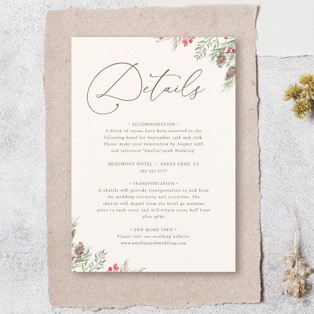 Chic Watercolor Wintergarten Details Hochzeiten Begleitkarte (Von Creator hochgeladen)
