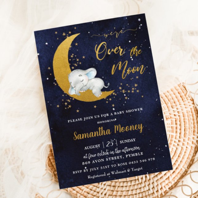 Chic We are Over the Moon Elephant Boy Baby Shower Einladung (Von Creator hochgeladen)