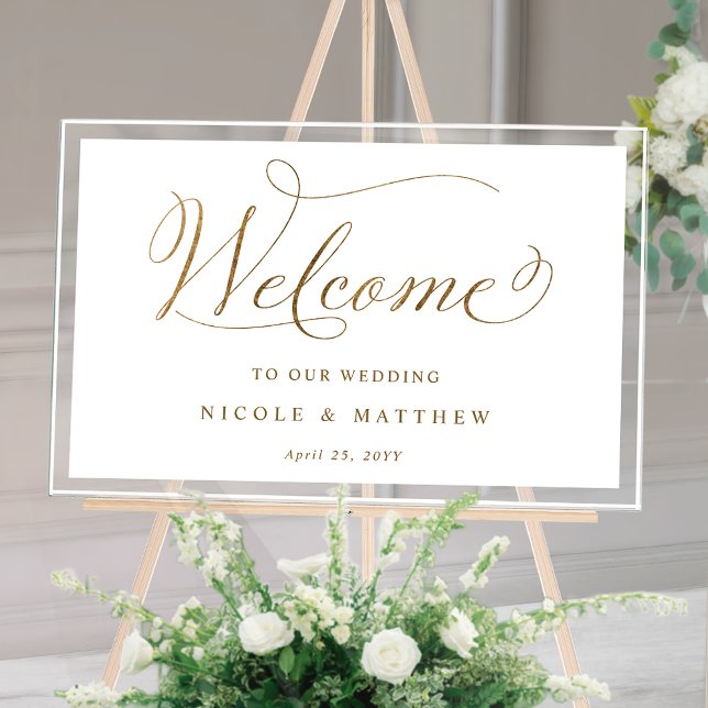 Chic Wedding Begrüßung Weiß und Gold Akryllische Z Acrylschild (Von Creator hochgeladen)