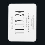 Chic Wedding Date Nicht-Foto Save the Date Magnet<br><div class="desc">Eine schlichte,  moderne Save the Date Karte. Personalisieren Sie dieses elegante schwarz-weiße Design,  um Ihre Hochzeit Datum,  Namen und Details.</div>