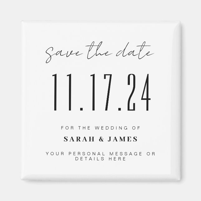 Chic Wedding Date Save the Date Minimalistisch Magnet (Vorne)