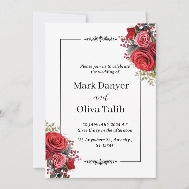 Chic Wedding Einladung | Elegant individuell anpas (Vorderseite)