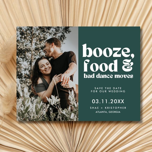 Chic Wedding Foto Green Save the Date Ankündigungspostkarte (Chic Wedding Photo Green Save the Date Announcement Postcard)