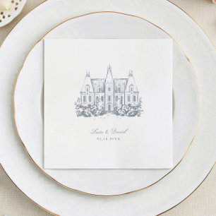 Chic Wedding Napkins   Chateau Venue Sketch Serviette
