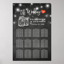 Chic Wedding Seating Chart Mason Jar String Lights Poster