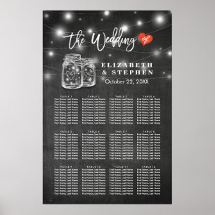 Chic Wedding Seating Chart Mason Jar String Lights Poster