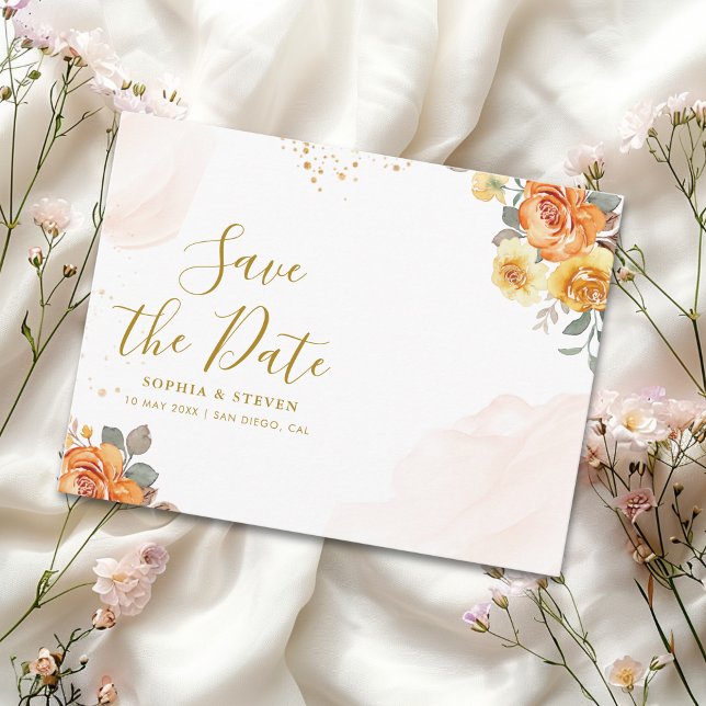 Chic wedding with orange floral Illustration Postkarte (Von Creator hochgeladen)