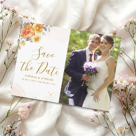 Chic wedding with orange floral with Photo Postkarte