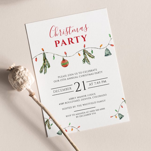 Chic Weihnachtsfeiertag Festliche Party Einladung (Boho Script Rustic Christmas Party Invitation)