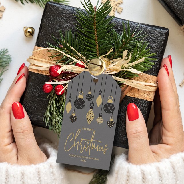 Chic Weihnachtsschmuck Geschenkanhänger (Chic Merry Christmas black and gray ornaments favor gift tags)