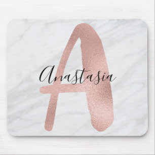 Chic Weiß & Grau Marmor Roségold A Monogramm Name Mousepad
