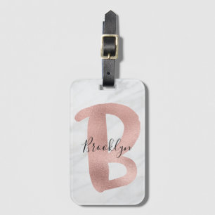 Chic Weiße und Graue Marmor-Roségold-B-Monogramm-N Gepäckanhänger