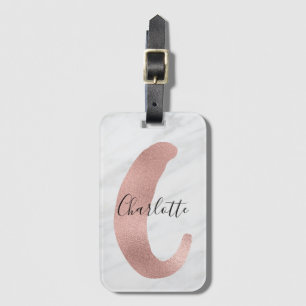 Chic Weiße und Graue Marmor-Roségold-C-Monogramm-N Gepäckanhänger