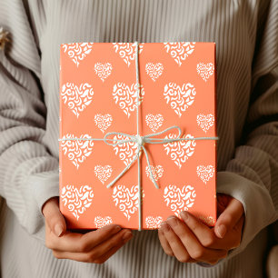 Chic Weißer Leopard Gepard Herz Lachsrosa Geschenkpapier
