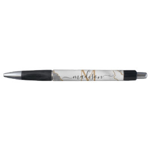 Chic Weißgold Glitter Achat Monogramm Schriftname Kugelschreiber