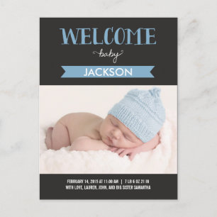 Chic Welcome Birth Announcement - Blue Ankündigungspostkarte