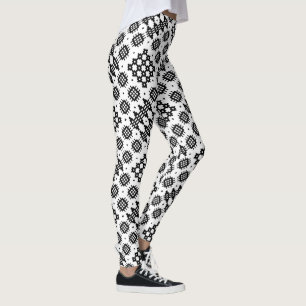Chic Welsh Imitate Tapestry Schwarz-Weiß Muster Leggings