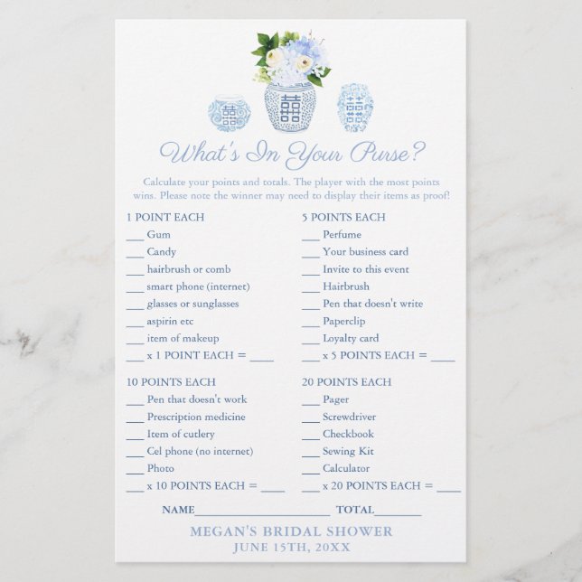 Chic What's In Your Purse Wedding shower Carte de  (Devant)