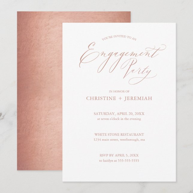 Chic Whic Rose Gold Calligrafy Engagement Party Einladung (Vorne/Hinten)