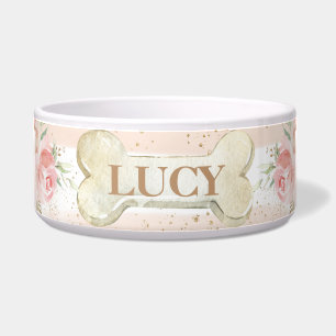 Chic Whimsical Blush Pink Floral Rose Hund Haustie Napf