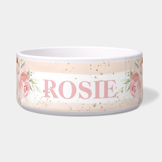 Chic Whimsical Blush Pink Floral Rose Katze Katze  Napf (Vorderseite)