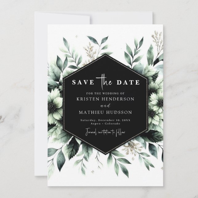 Chic Whimsical Botanical Sage Green Wedding Save The Date (Vorderseite)
